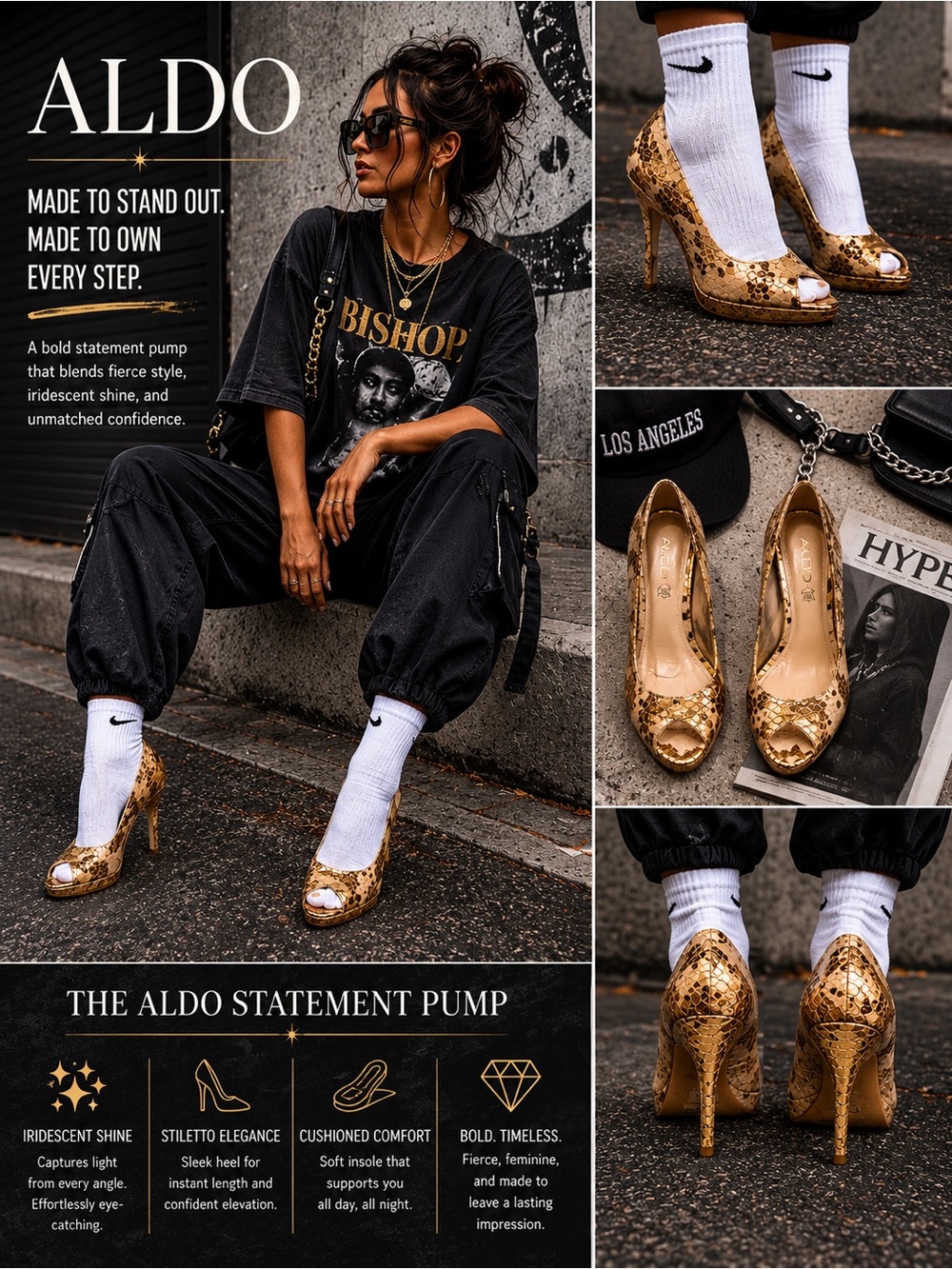 ALDO Gold Snake-Print Peep-Toe Stiletto Pumps